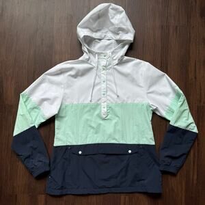 Columbia PFG Colorblock Hooded Anorak Pullover Jacket White Mint Navy Size S